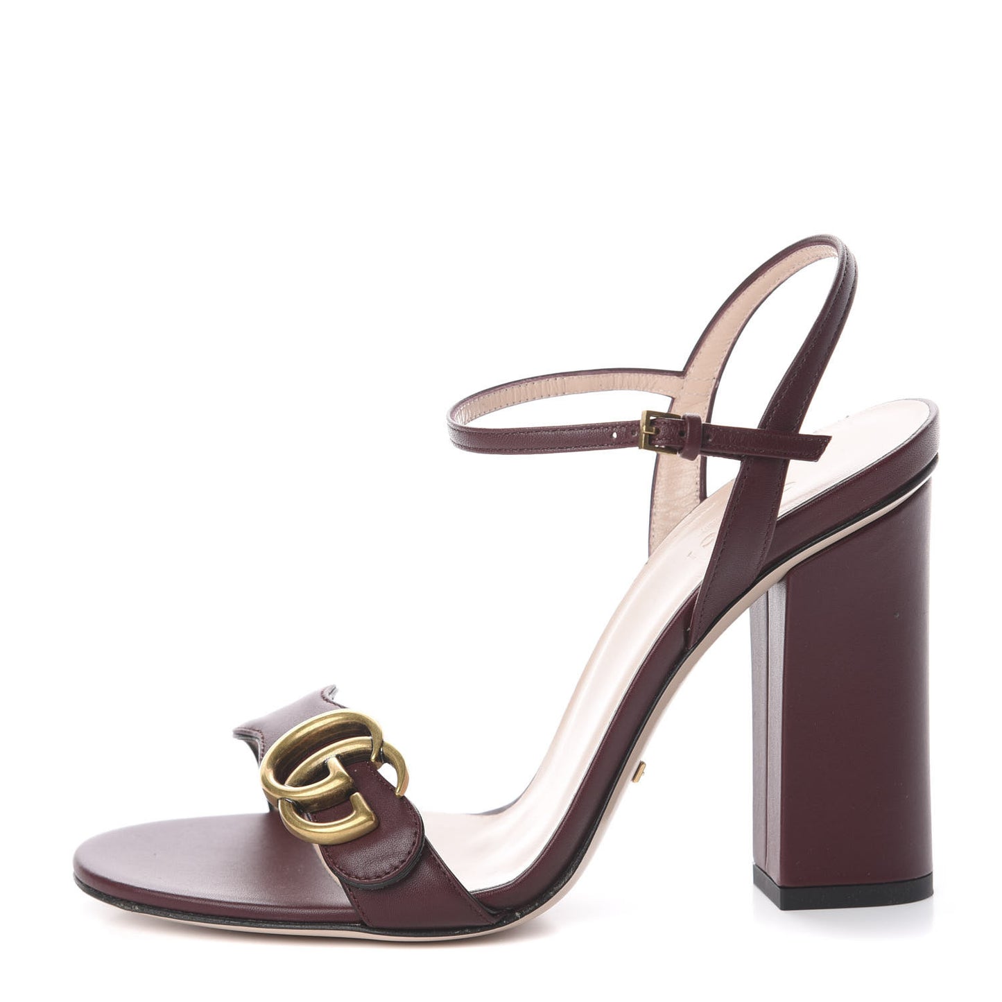 Lifford Calfskin GG Marmont Ankle Wrap 105mm Sandals 37.5 Vintage Bordeaux