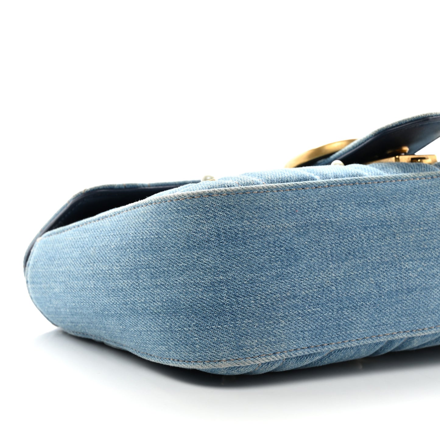 Denim Matelasse Pearl Studded Small GG Marmont Shoulder Bag Blue