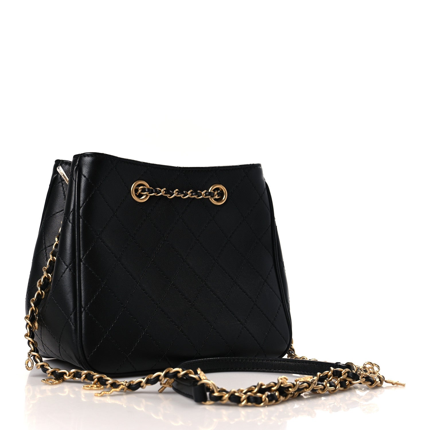 Chanel Calfskin Stitched Small Egyptian Amulet Drawstring Bag Black 3 of 9