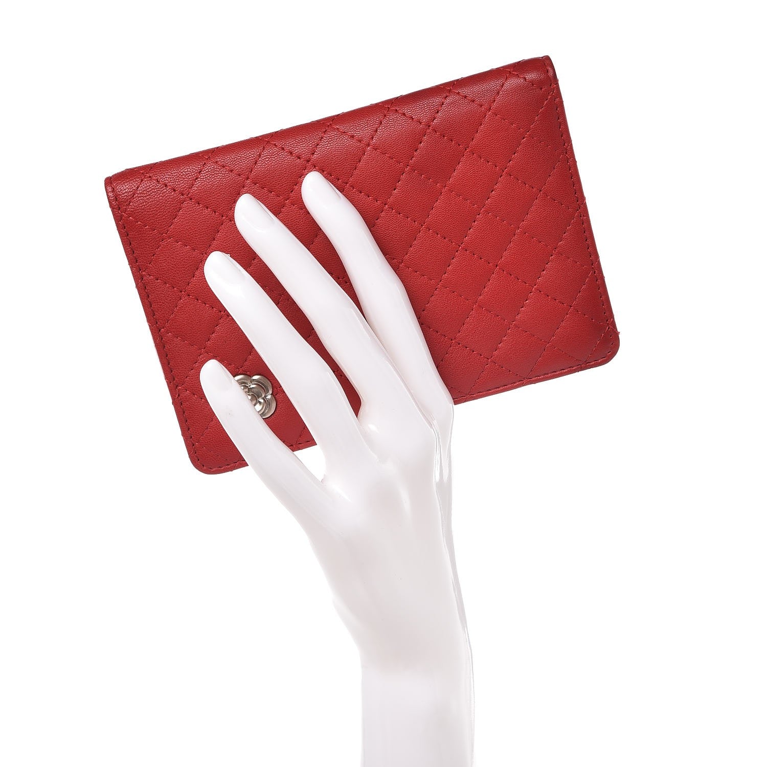 Chanel Lambskin Quilted Camellia Passport Holder Red 2 of 10