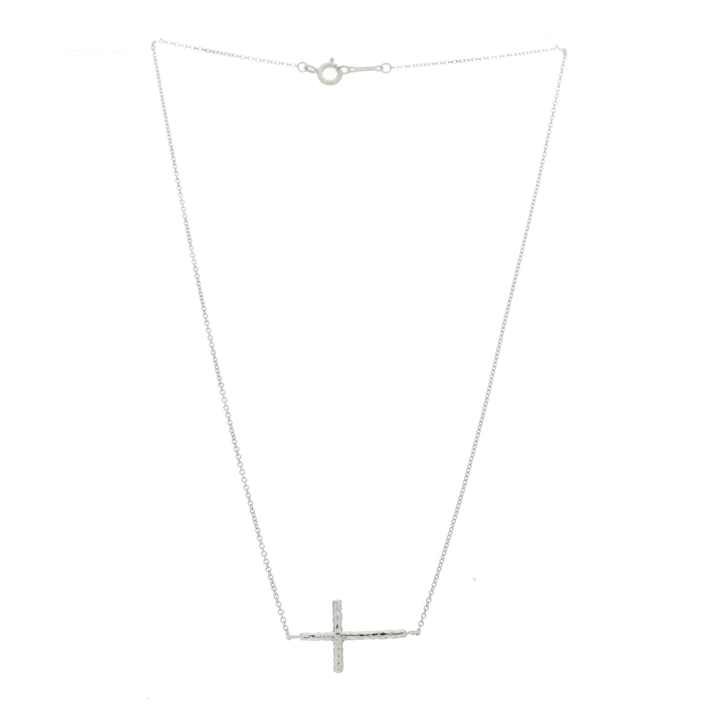 Sterling Silver Paloma Picasso Hammered Sideways Cross Pendant Necklace