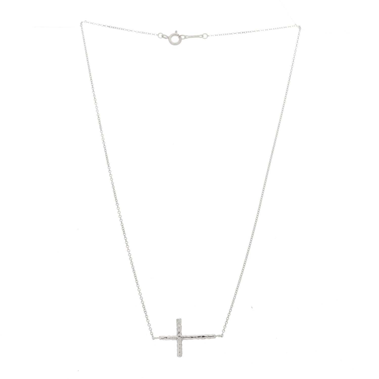 Tiffany Sterling Silver Paloma Picasso Hammered Sideways Cross Pendant Necklace 3 of 5