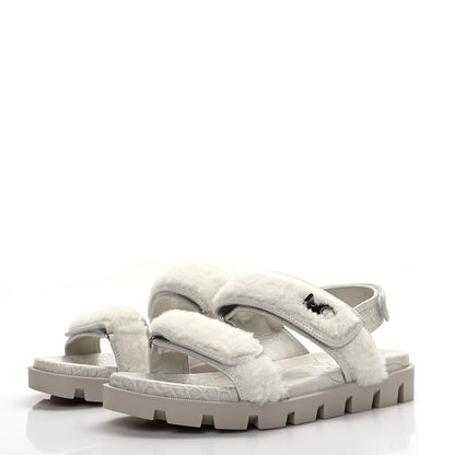 Christian Louboutin Calfskin Crocodile Embossed Lock Wool Flat Sandals 39.5 White 3 of 7