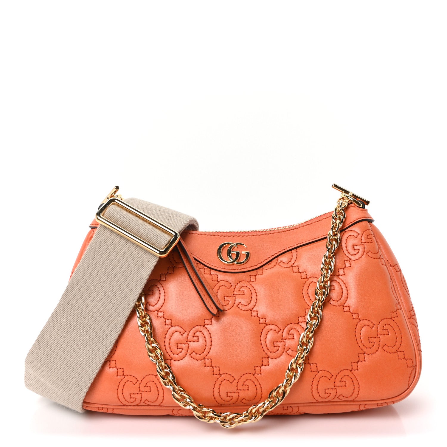 Gucci Calfskin GG Matelasse Chain Handbag Deep Orange Natural 1 of 10