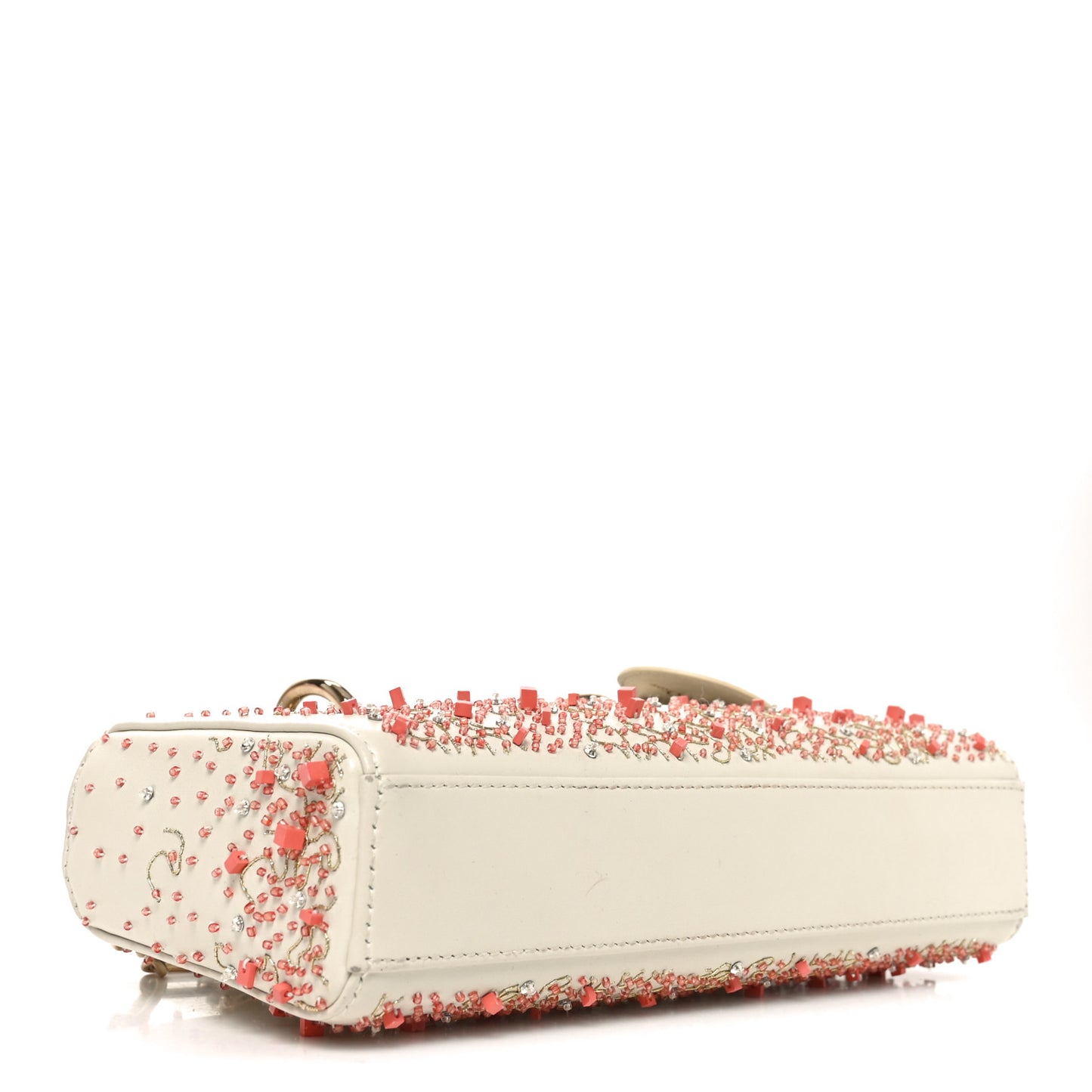 Calfskin Embroidered Small Lady D-Joy White Multicolor