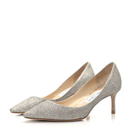 Jimmy Choo Coarse Glitter Pointy Toe 60 Pumps 38 Silver 3 of 7