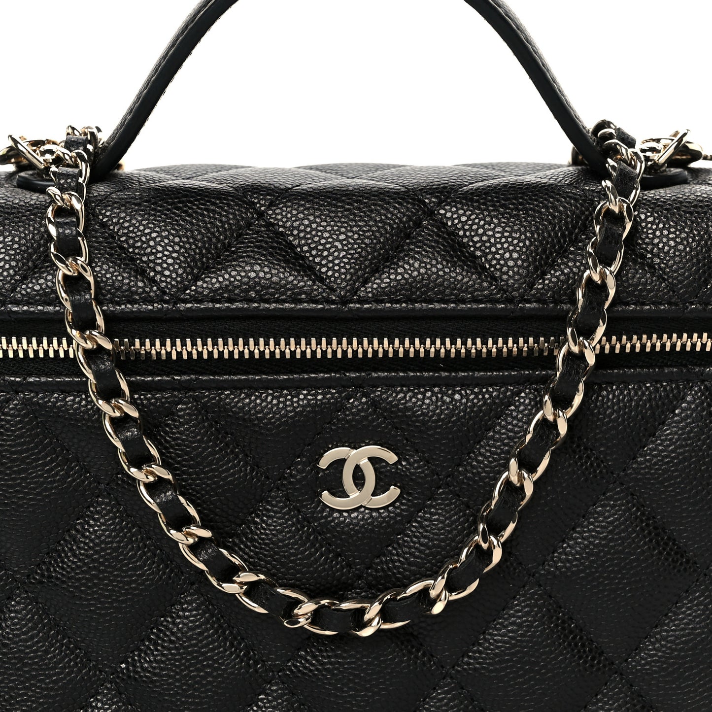 Caviar Quilted Top Handle Slim Vanity With Chain Black