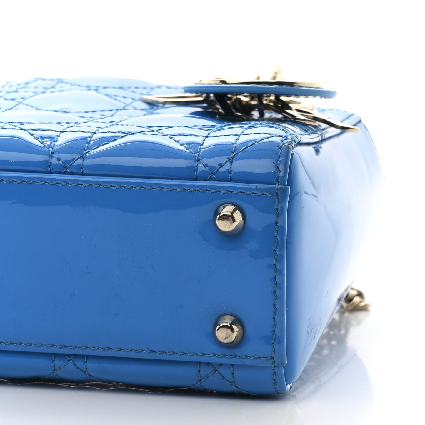 Patent Cannage Mini Lady Dior Blue