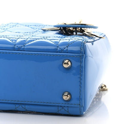 Christian Dior Patent Cannage Mini Lady Dior Blue 10 of 14