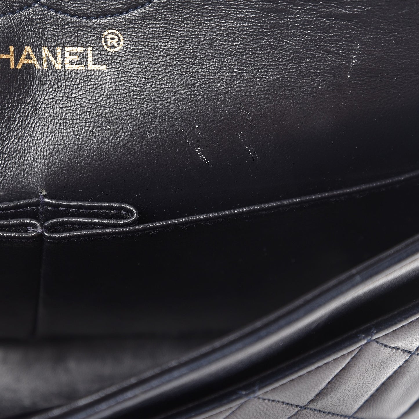 Lambskin Quilted Medium Double Flap Navy