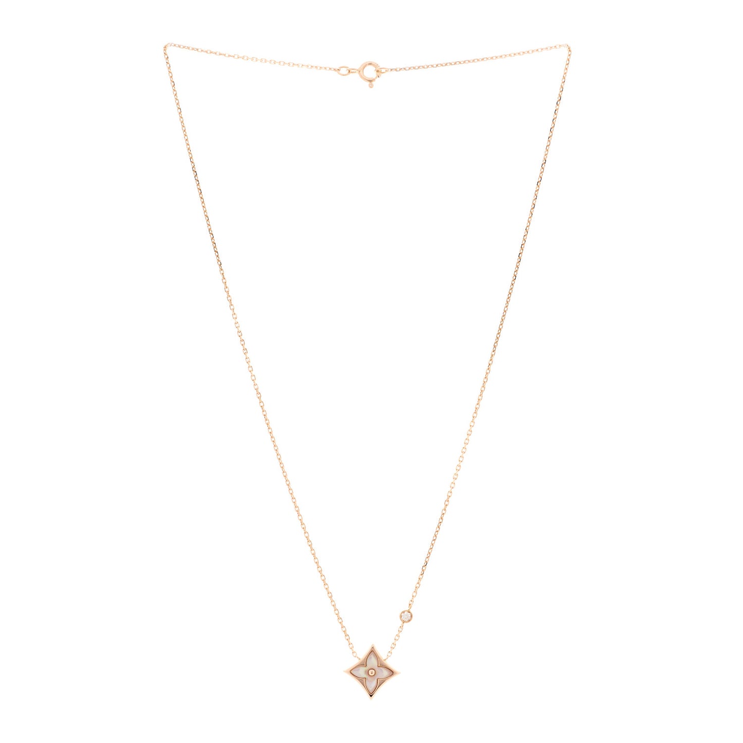 18K Pink Gold Diamond Pink Mother of Pearl Color Blossom BB Star Pendant Necklace