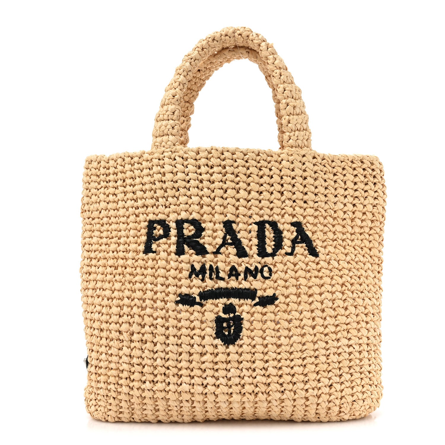 Prada Yarn Raffia Effect Crochet Embroidered Small Logo Tote Naturale 1 of 8