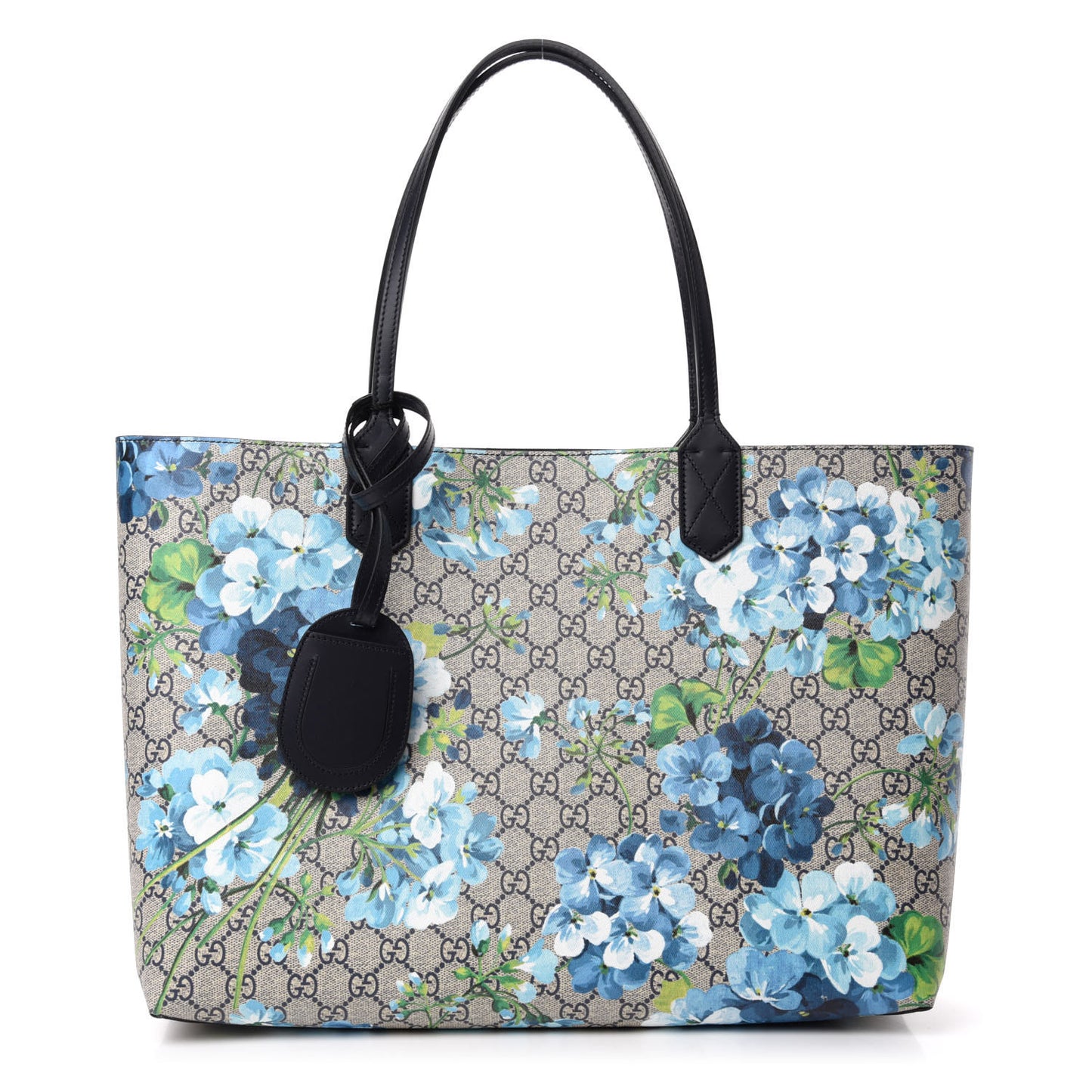 GG Supreme Monogram Blooms Medium Reversible Tote Beige Blue Navy