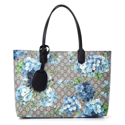 Gucci GG Supreme Monogram Blooms Medium Reversible Tote Beige Blue Navy 1 of 18