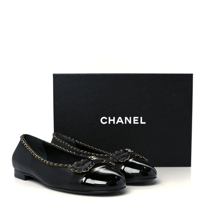 Chanel Lambskin Patent Cap Toe Chain Around Ballerina Flats 39.5 Black 10 of 10