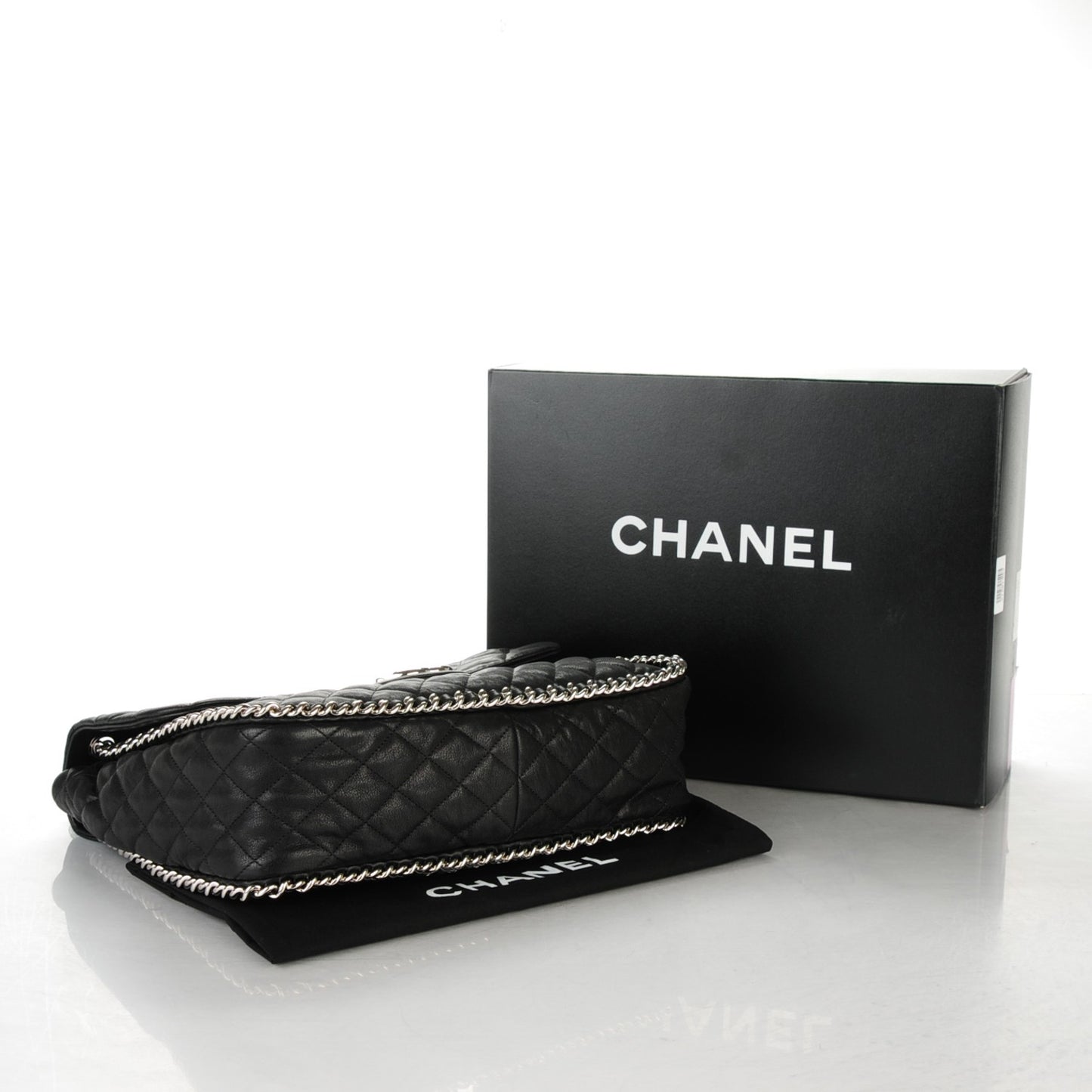 Washed Lambskin Quilted Maxi Chain Around Flap Black