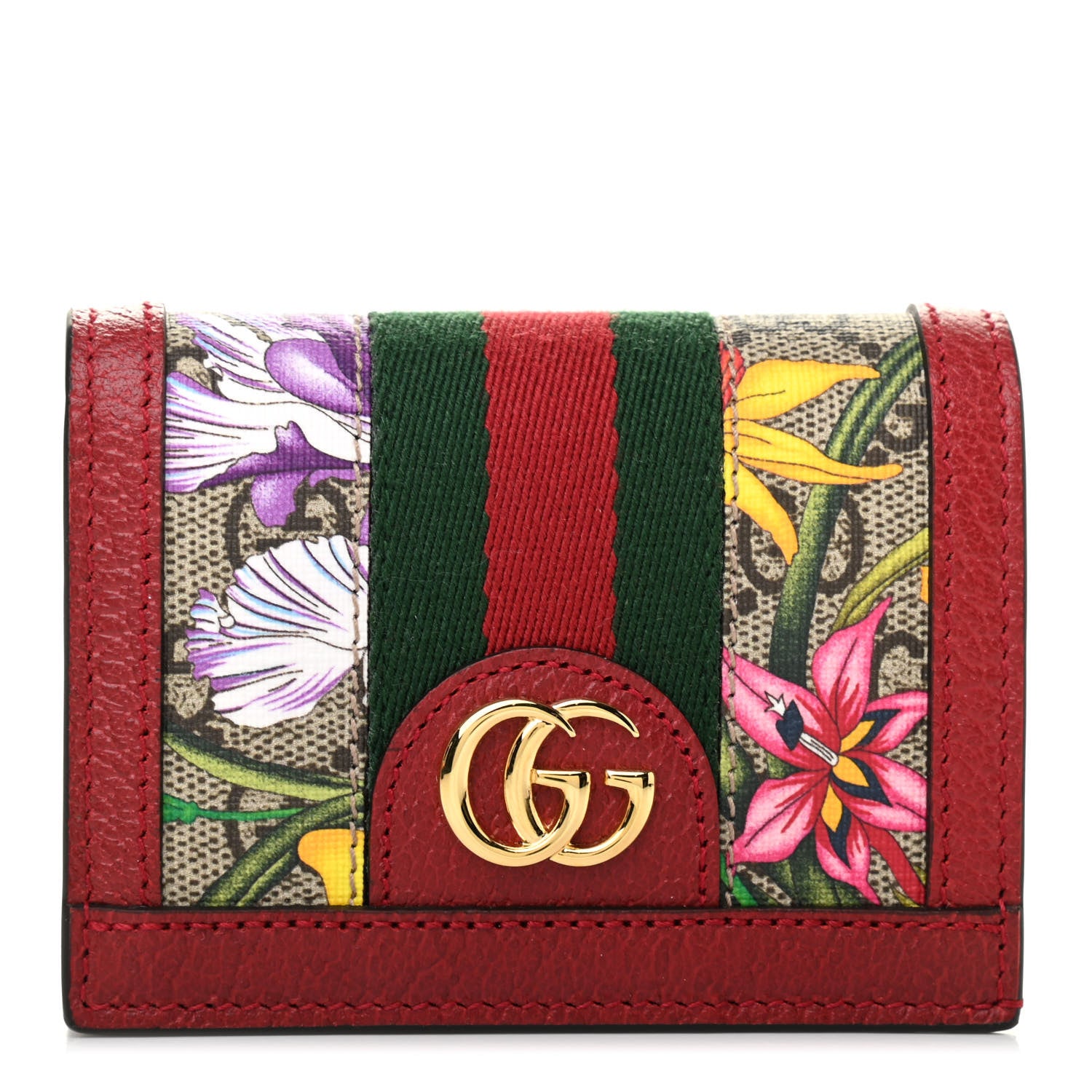Gucci GG Supreme Monogram Flora Web Ophidia Card Case Red 1 of 7