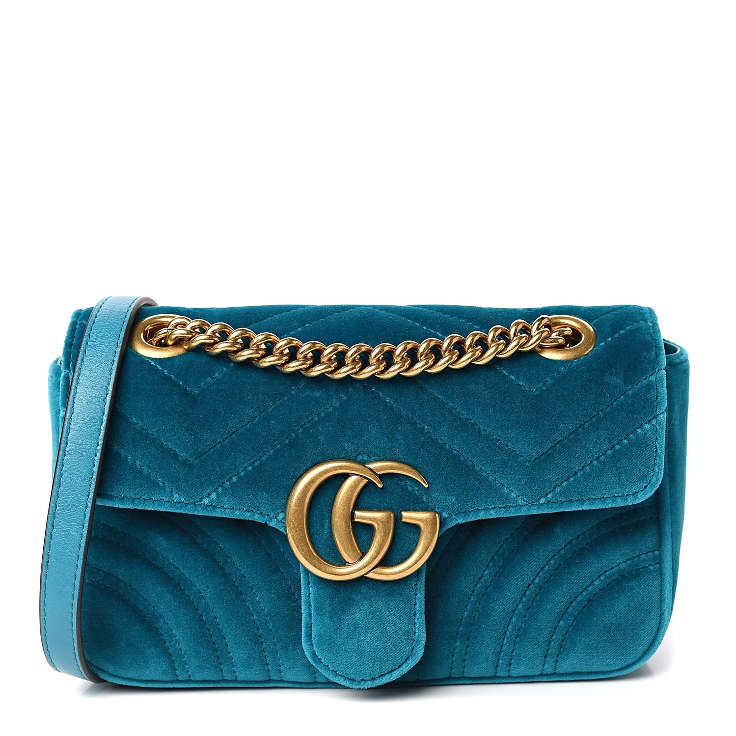Velvet Matelasse Mini GG Marmont Shoulder Bag Pavone Cyan
