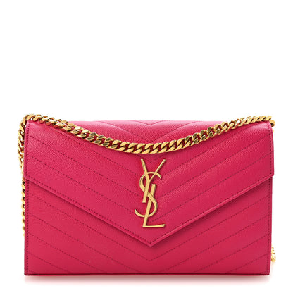 Saint Laurent Grain De Poudre Matelasse Chevron Monogram Chain Wallet Bubblegum 1 of 14