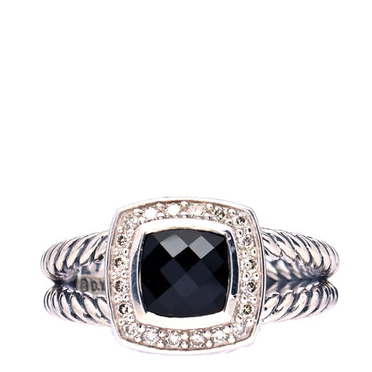 David Yurman Sterling Silver Diamond Black Onyx 7mm Petite Albion Ring 55 7.25 1 of 6