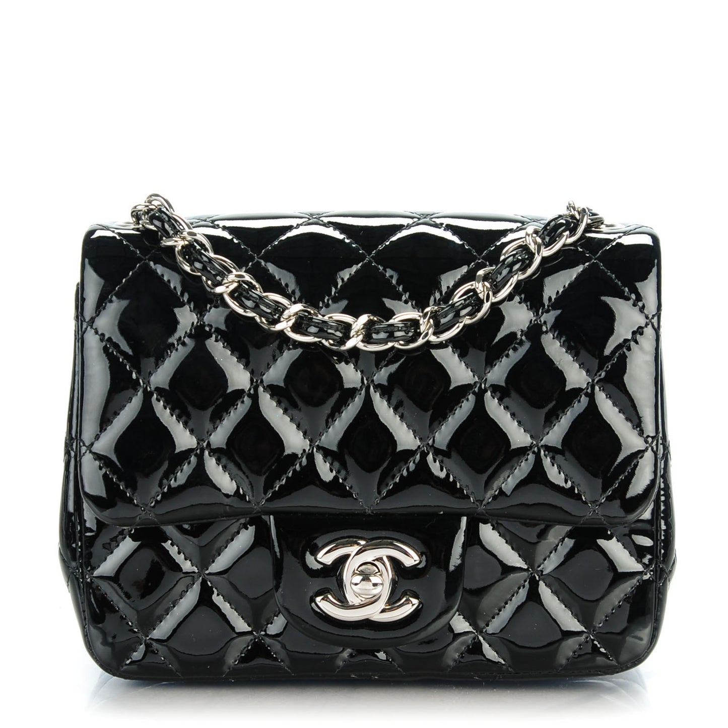 Patent Calfskin Quilted Mini Square Flap Black