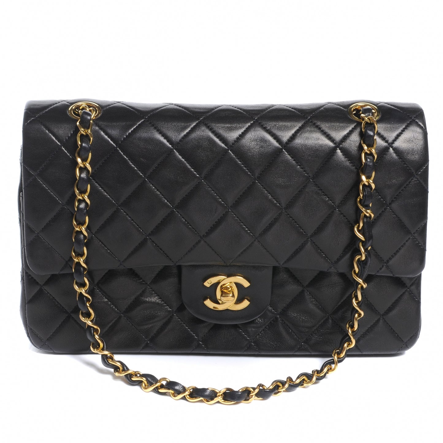 Lambskin Medium Double Flap Black