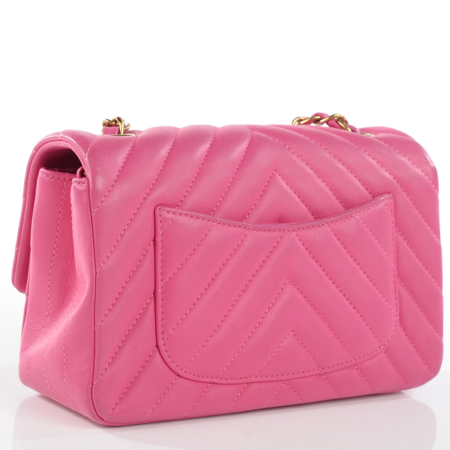 Lambskin Chevron Quilted Mini Rectangular Flap Pink