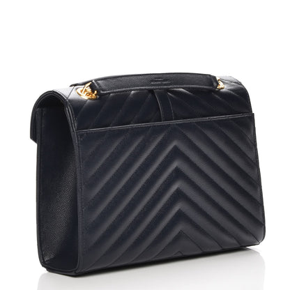 Saint Laurent Grain De Poudre Matelasse Chevron Medium Monogram Satchel Deep Marine 3 of 6