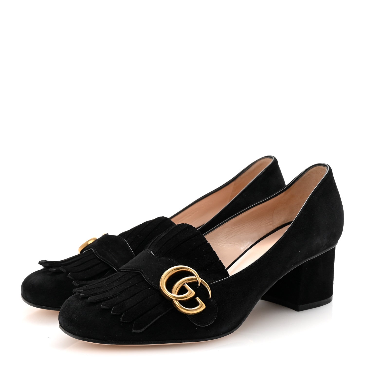 Gucci Kid Scamosciato GG Marmont Fringe 50mm Loafer Pumps 39.5 Black 4 of 10