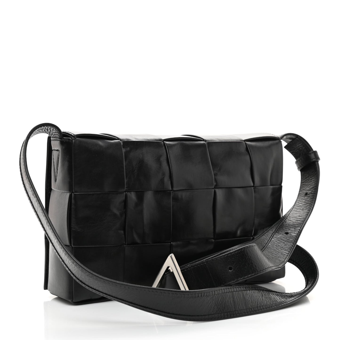 Paper Calfskin Maxi Intreccio Cassette Crossbody Bag Black