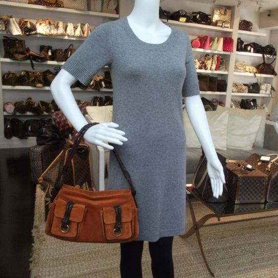 Burberry Suede Haymarket Check Shoulder Bag Orange 2 of 10