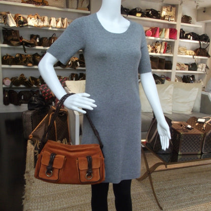 Burberry Suede Haymarket Check Shoulder Bag Orange 2 of 10