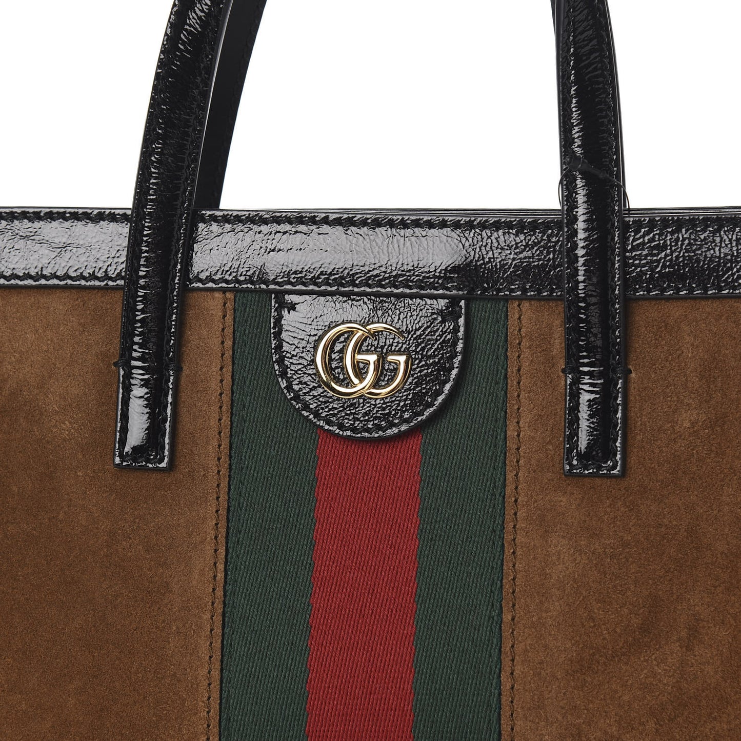 Suede Patent Web Ophidia Vertical Tote Nocciola Black