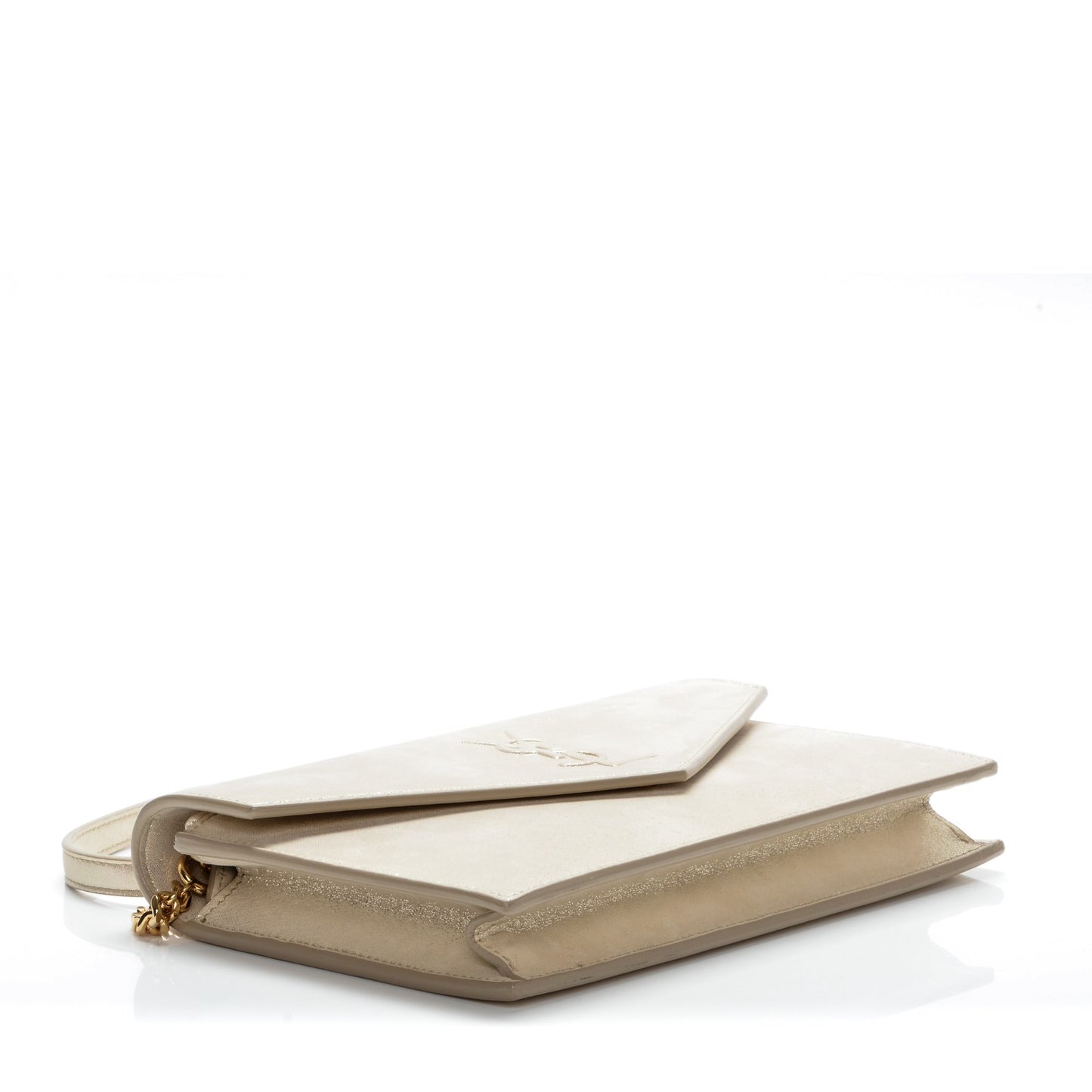 Metallic Fabric Monogram Envelope Chain Wallet Champagne