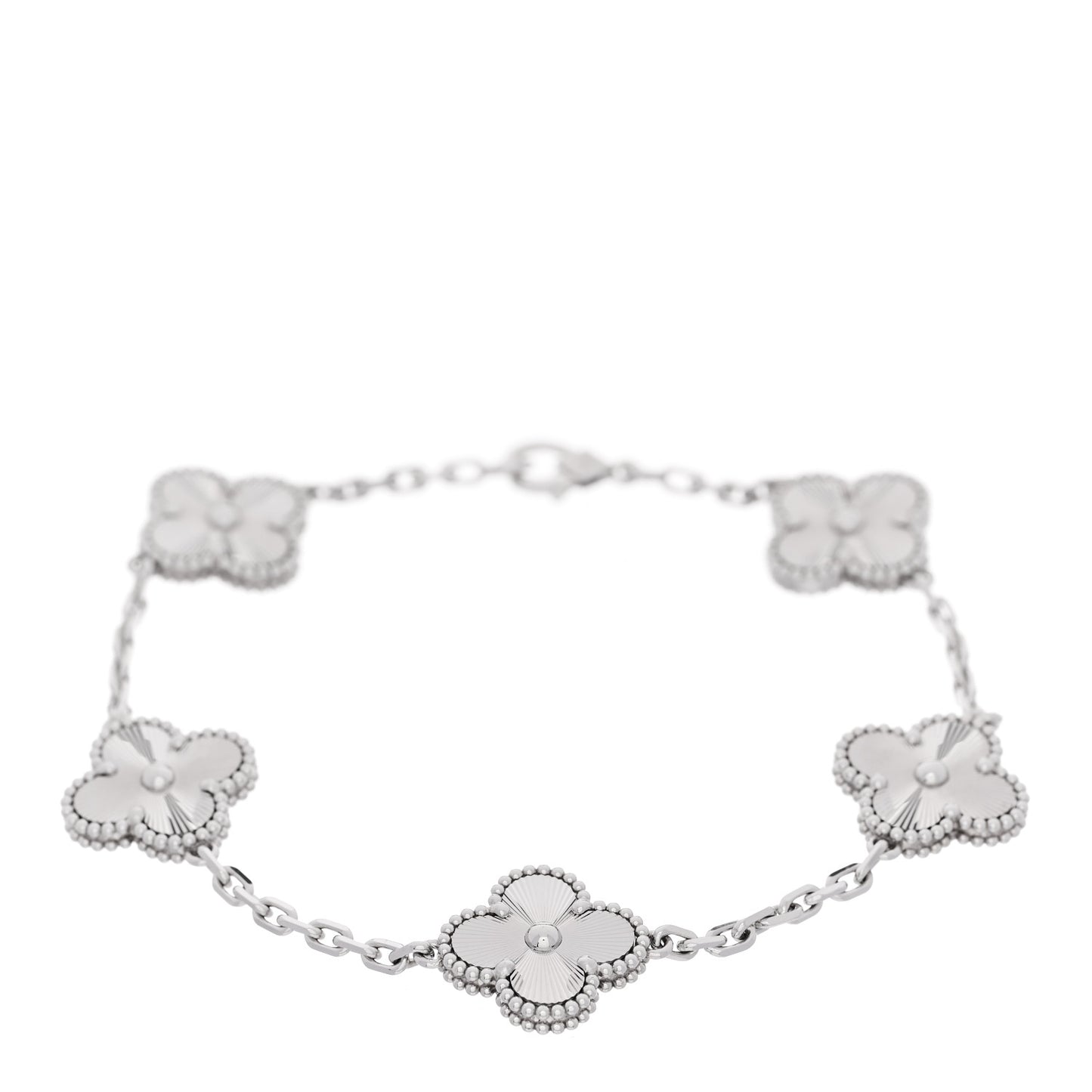 18K White Gold 5 Motifs Guilloche Vintage Alhambra Bracelet