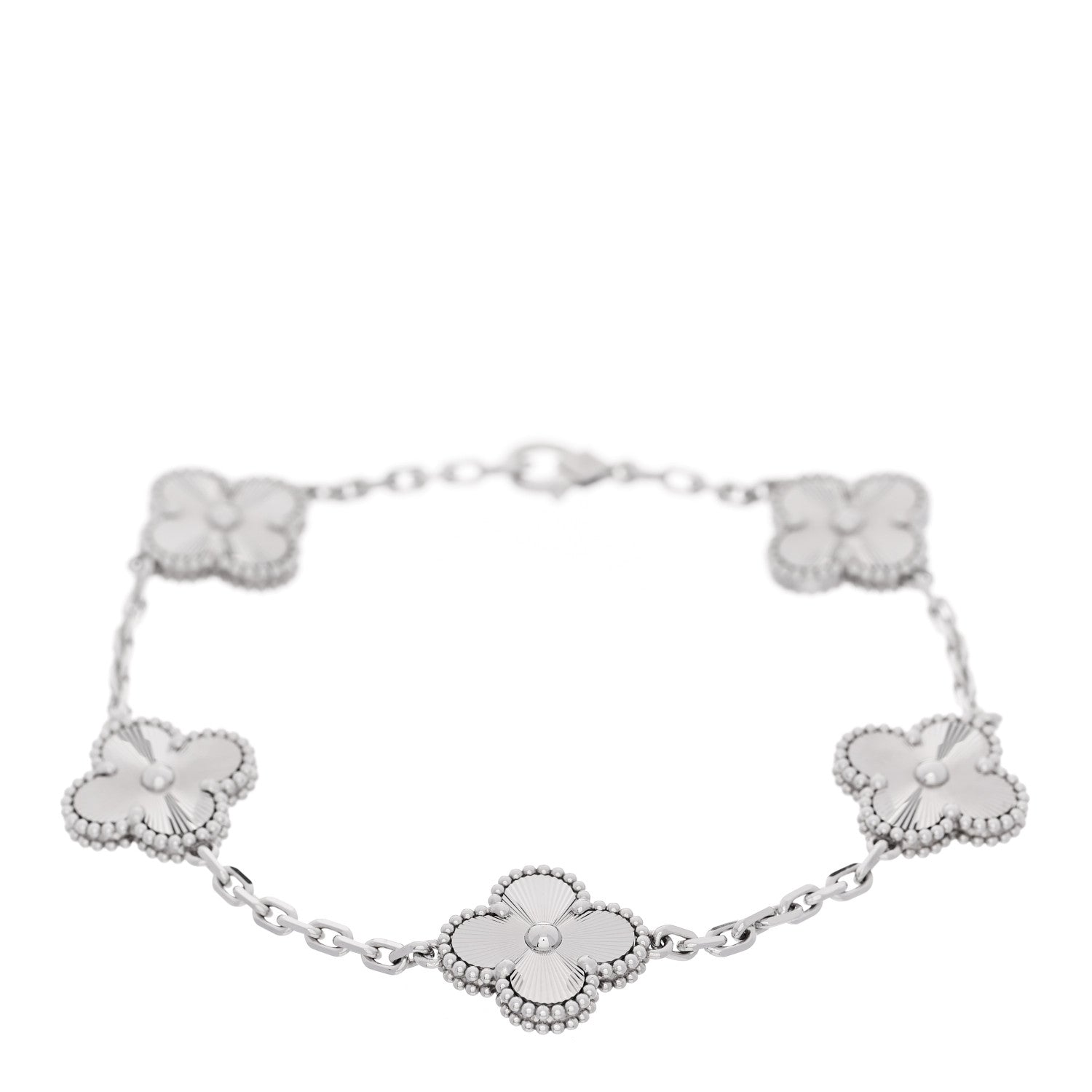 Van Cleef & Arpels 18K White Gold 5 Motifs Guilloche Vintage Alhambra Bracelet 1 of 5