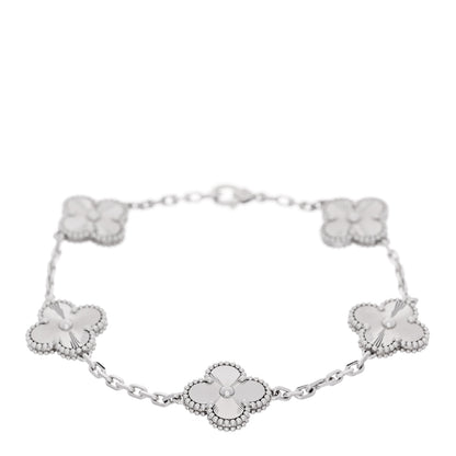 Van Cleef & Arpels 18K White Gold 5 Motifs Guilloche Vintage Alhambra Bracelet 1 of 5