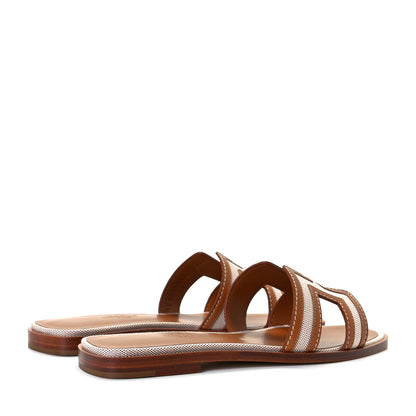 Hermes Calfskin Canvas Oran Sandals 36 Noisette Beige Dore 4 of 8