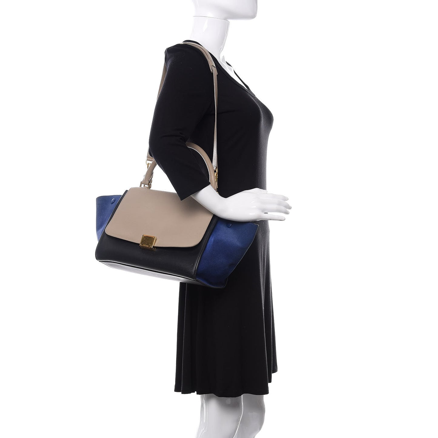 Calfskin Suede Medium Tri-color Trapeze Tri-color Sand