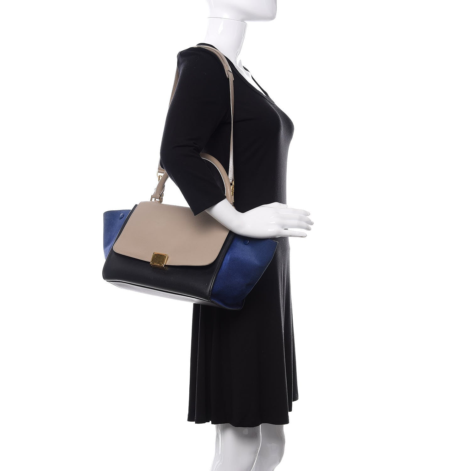 Celine Calfskin Suede Medium Tri-color Trapeze Tri-color Sand 2 of 19