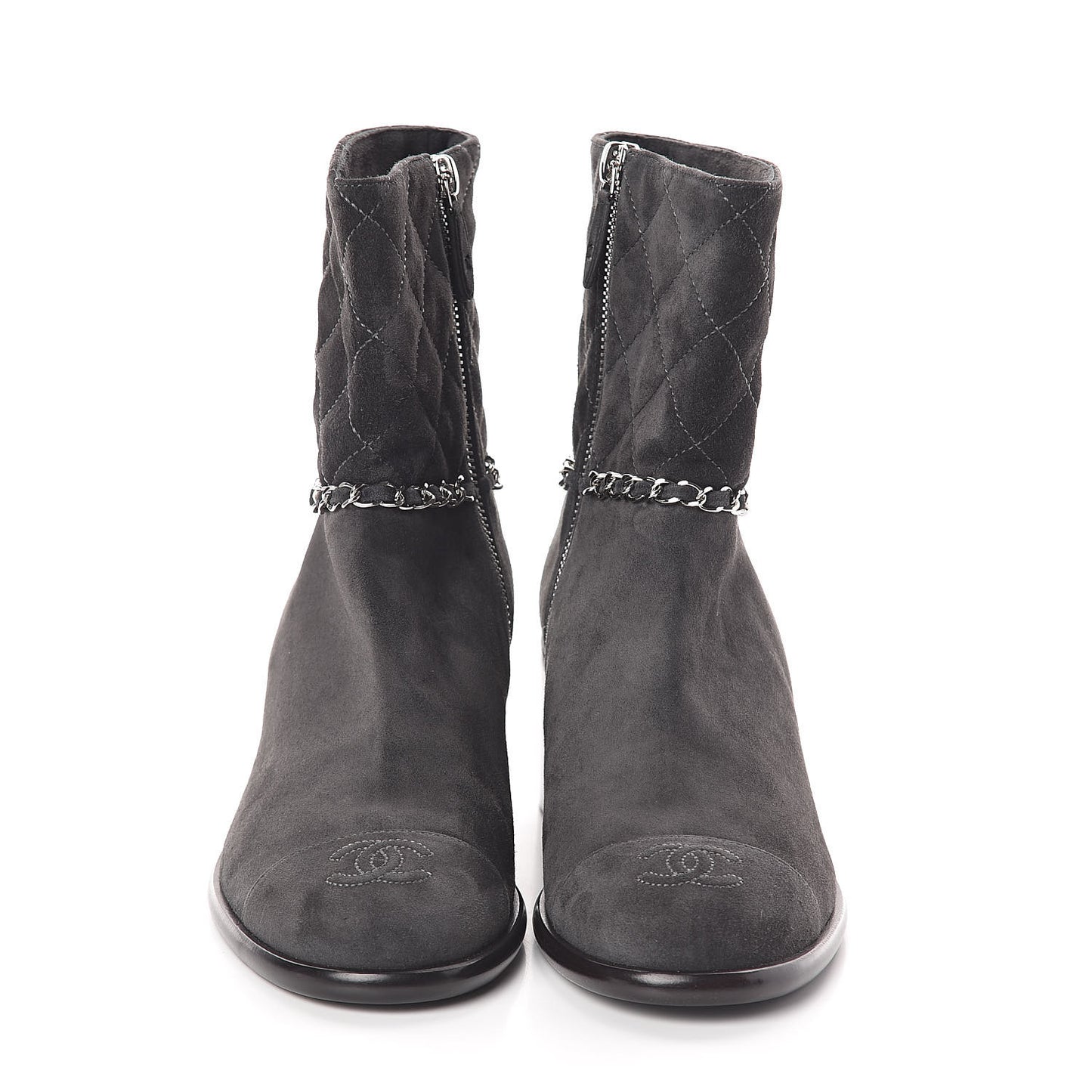Suede Calfskin Chain CC Cap Toe Short Boots 37.5 Dark Grey