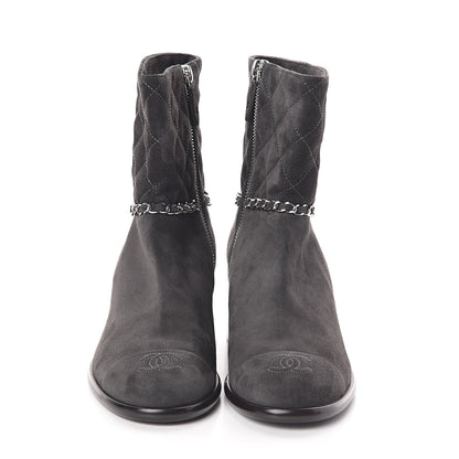 Chanel Suede Calfskin Chain CC Cap Toe Short Boots 37.5 Dark Grey 2 of 7