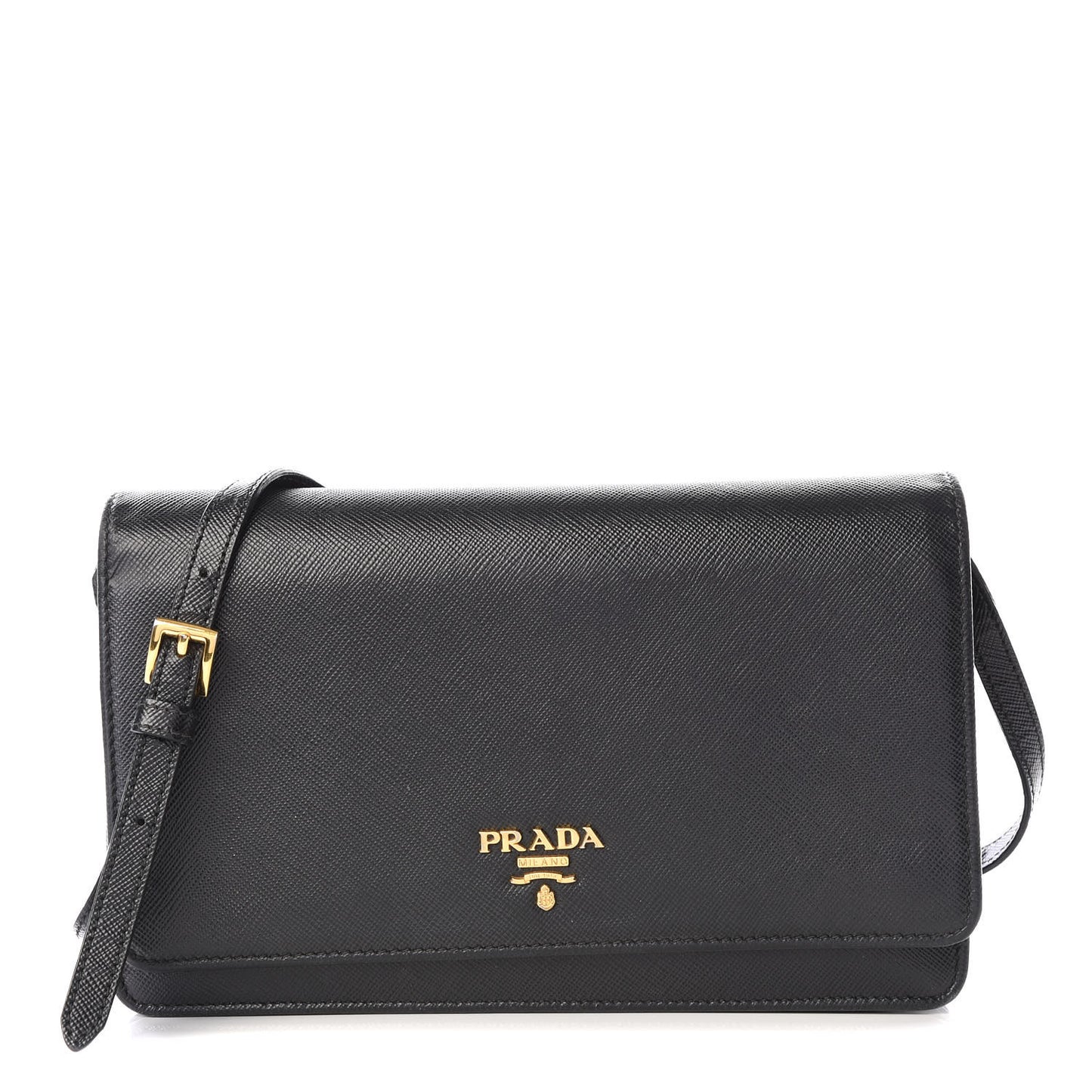 Saffiano Metal Flap Wallet With Strap Black