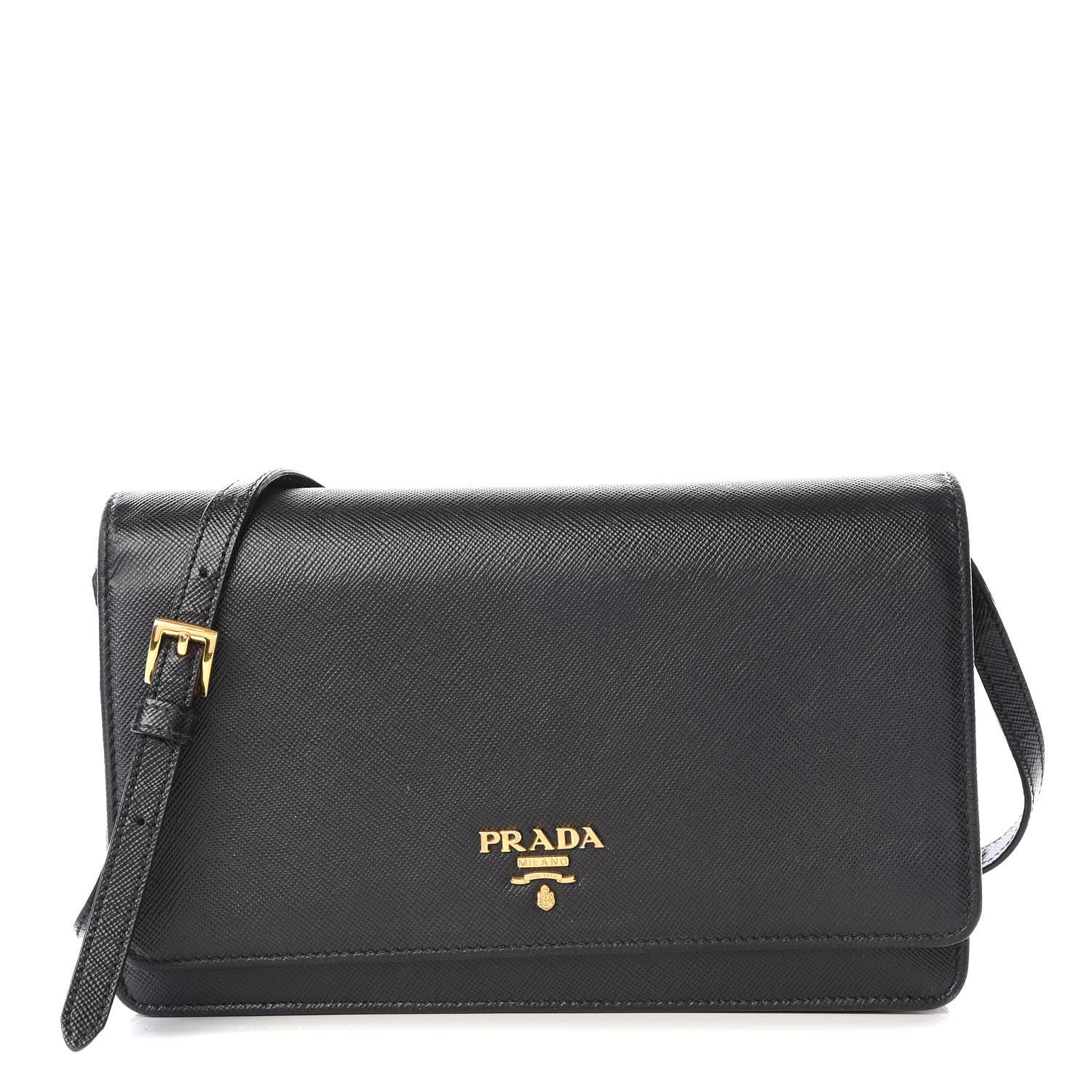 Prada Saffiano Metal Flap Wallet With Strap Black 1 of 10
