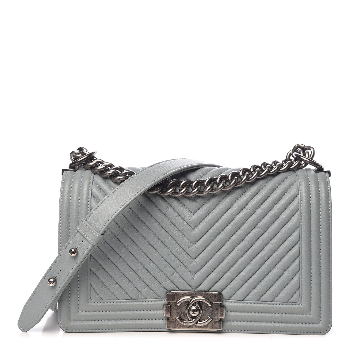 Chanel Wrinkled Lambskin Chevron Quilted Medium Boy Flap Light Blue 1 of 14