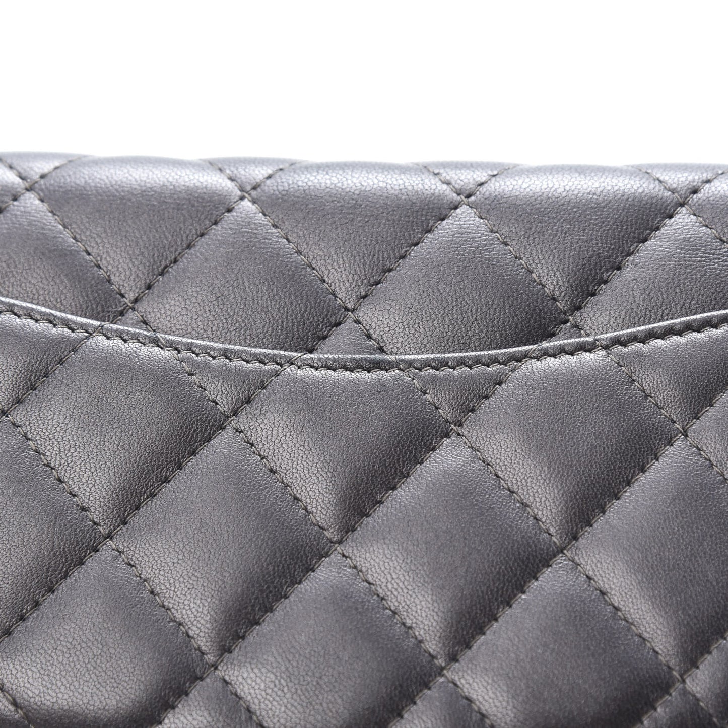 Iridescent Lambskin Quilted Wallet On Chain WOC Grey