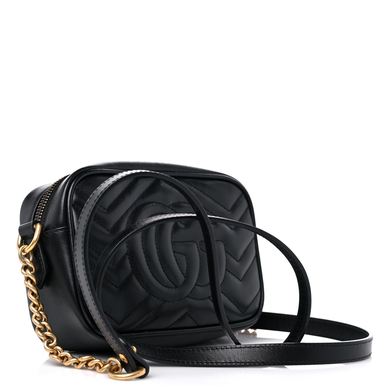 Gucci Calfskin Matelasse Mini GG Marmont Chain Shoulder Bag Black 3 of 13