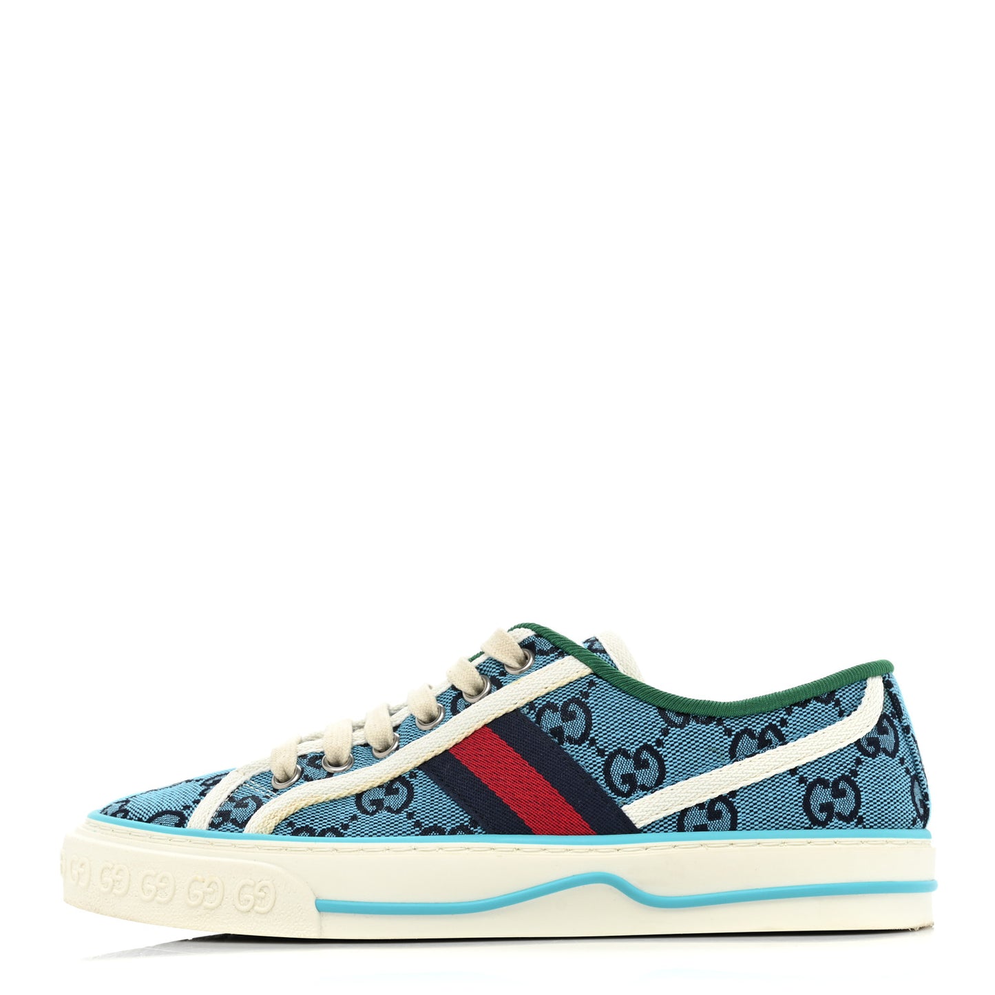 GG Monogram Multicolor Web Womens 1977 Tennis Sneakers 35 Light Blue Mystic White