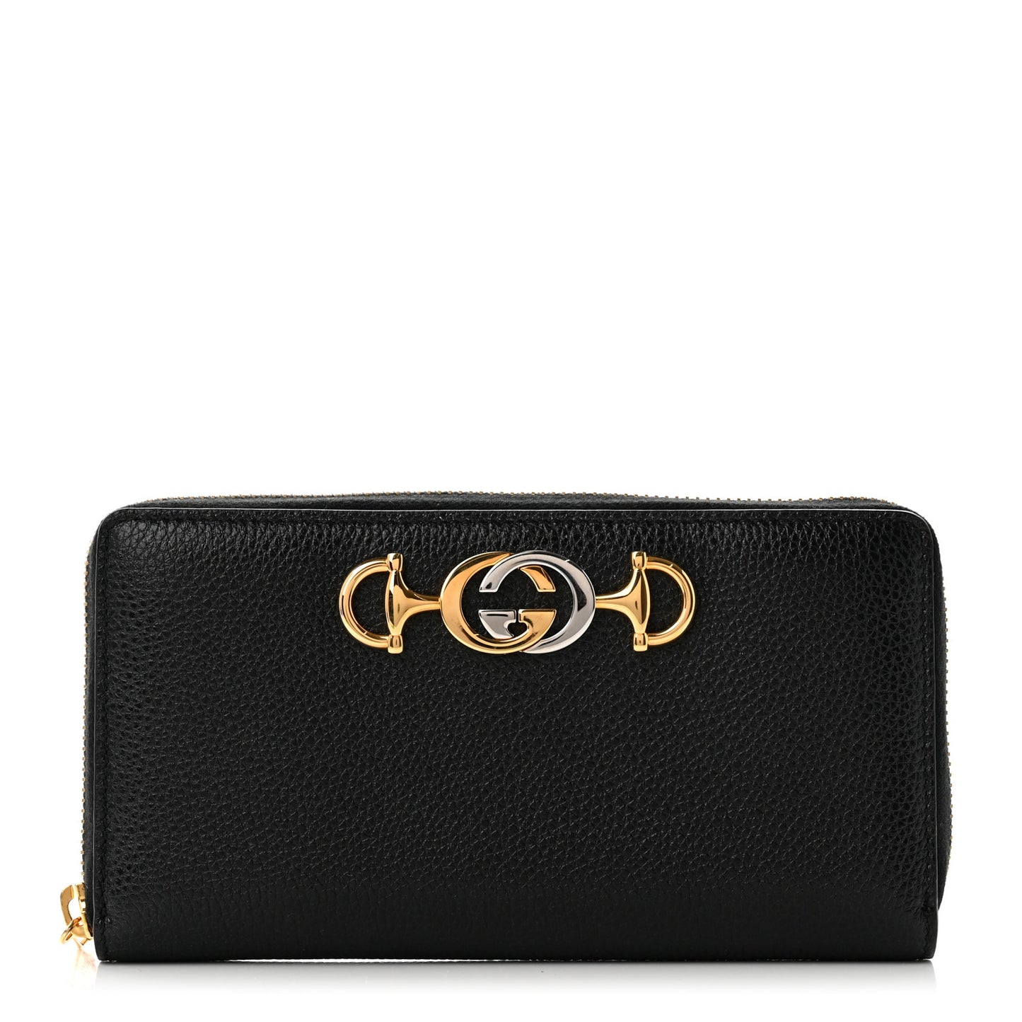 Grainy Calfskin Zumi Zip Around Wallet Black