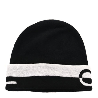 Chanel Cashmere Logo Beanie Hat Black White 2 of 3